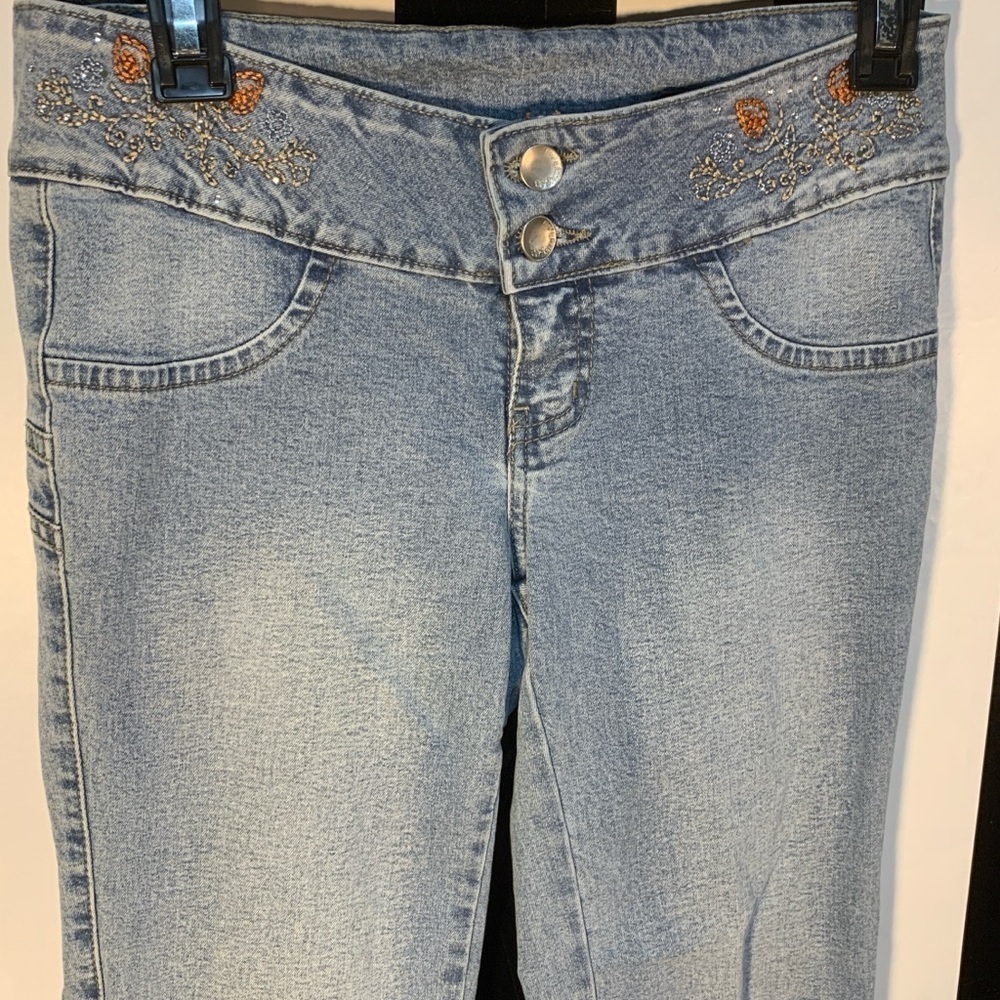 Y2K Vintage Embellished Embroidered Denim Jeans Size 3/5 Juniors Small - Picture 3 of 10